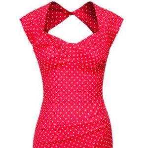 Red Retro Love Bow Hollow Back Sexy Slim Dress - L